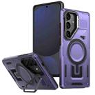 For Samsung Galaxy S24 FE 5G Shield Hollow Frame Holder MagSafe Phone Case(Purple) - 1