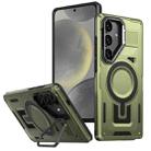 For Samsung Galaxy S24+ 5G Shield Hollow Frame Holder MagSafe Phone Case(Olive Green) - 1