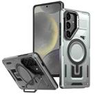 For Samsung Galaxy S24+ 5G Shield Hollow Frame Holder MagSafe Phone Case(Grey) - 1