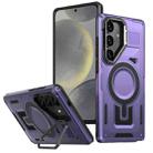 For Samsung Galaxy S24+ 5G Shield Hollow Frame Holder MagSafe Phone Case(Purple) - 1