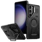 For Samsung Galaxy S23+ 5G Shield Hollow Frame Holder MagSafe Phone Case(Black) - 1