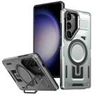 For Samsung Galaxy S23+ 5G Shield Hollow Frame Holder MagSafe Phone Case(Grey) - 1