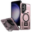 For Samsung Galaxy S23 5G Shield Hollow Frame Holder MagSafe Phone Case(Rose Gold) - 1