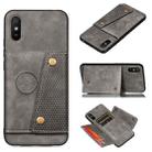 For Xiaomi Redmi 9A Double Buckle PU + TPU Shockproof Magnetic Protective Case with Card Slot & Holder(Grey) - 1