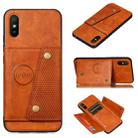 For Xiaomi Redmi 9A Double Buckle PU + TPU Shockproof Magnetic Protective Case with Card Slot & Holder(Brown) - 1