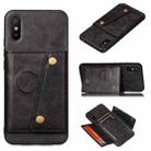 For Xiaomi Redmi 9A Double Buckle PU + TPU Shockproof Magnetic Protective Case with Card Slot & Holder(Black) - 1