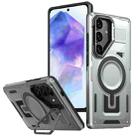 For Samsung Galaxy A55 5G Shield Hollow Frame Holder MagSafe Phone Case(Grey) - 1