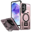 For Samsung Galaxy A55 5G Shield Hollow Frame Holder MagSafe Phone Case(Rose Gold) - 1