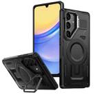 For Samsung Galaxy A15 Shield Hollow Frame Holder MagSafe Phone Case(Black) - 1