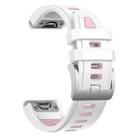 For Garmin Fenix 8 AMOLED 43mm Silver Steel Buckle Quick Release Silicone Watch Band(White Pink) - 3