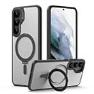 For Samsung Galaxy S25+ 5G MagSafe Airbag Shockproof Frosted Phone Case with Fold Holder(Black) - 1