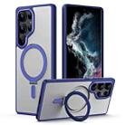 For Samsung Galaxy S25 Ultra 5G MagSafe Airbag Shockproof Frosted Phone Case with Fold Holder(Blue) - 1