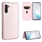 For Samsung Galaxy Note10 Carbon Fiber Texture Horizontal Flip TPU + PC + PU Leather Case with Card Slot(Pink) - 1