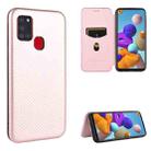 For Samsung Galaxy A21s Carbon Fiber Texture Horizontal Flip TPU + PC + PU Leather Case with Card Slot(Pink) - 1