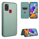 For Samsung Galaxy A21s Carbon Fiber Texture Horizontal Flip TPU + PC + PU Leather Case with Card Slot(Green) - 1