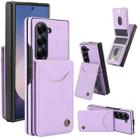 For Samsung Galaxy Z Fold5 AwQuer RFID Vertical Flip Card Bag Holder Leather Phone Case(Light Purple) - 1