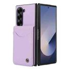 For Samsung Galaxy Z Fold5 AwQuer RFID Vertical Flip Card Bag Holder Leather Phone Case(Light Purple) - 2