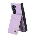 For Samsung Galaxy Z Fold5 AwQuer RFID Vertical Flip Card Bag Holder Leather Phone Case(Light Purple) - 3