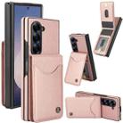 For Samsung Galaxy Z Fold5 AwQuer RFID Vertical Flip Card Bag Holder Leather Phone Case(Rose Gold) - 1