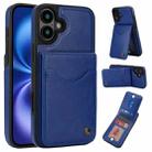 For iPhone 16 Plus AwQuer Vertical Flip Card Bag Holder Leather Phone Case(Blue) - 1