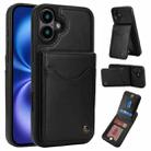 For iPhone 16 AwQuer Vertical Flip Card Bag Holder Leather Phone Case(Black) - 1