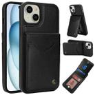 For iPhone 15 Plus AwQuer Vertical Flip Card Bag Holder Leather Phone Case(Black) - 1