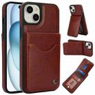 For iPhone 15 Plus AwQuer Vertical Flip Card Bag Holder Leather Phone Case(Brown) - 1