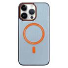 For iPhone 16 Pro Max Contrast Color Imitation Wood Texture MagSafe Phone Case(Sky Blue) - 1