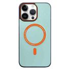 For iPhone 16 Pro Max Contrast Color Imitation Wood Texture MagSafe Phone Case(Light Cyan) - 1