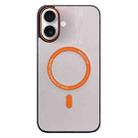 For iPhone 16 Contrast Color Imitation Wood Texture MagSafe Phone Case(Pink) - 1