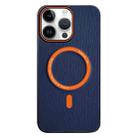 For iPhone 15 Pro Max Contrast Color Imitation Wood Texture MagSafe Phone Case(Navy Blue) - 1