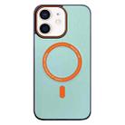 For iPhone 12 Contrast Color Imitation Wood Texture MagSafe Phone Case(Light Cyan) - 1