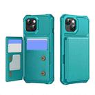 For iPhone 15 Plus Horizontal Flip Card Bag Holder Leather Phone Case(Cyan Green) - 1