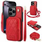 For iPhone 16 Pro Max AwQuer Crossbody Zipper Wallet Bag Litchi Leather Phone Case(Red) - 1