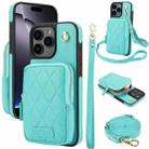 For iPhone 16 Pro Max AwQuer Crossbody Zipper Wallet Bag Litchi Leather Phone Case(Mint Green) - 1