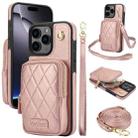 For iPhone 16 Pro Max AwQuer Crossbody Zipper Wallet Bag Litchi Leather Phone Case(Rose Gold) - 1