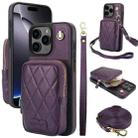 For iPhone 16 Pro Max AwQuer Crossbody Zipper Wallet Bag Litchi Leather Phone Case(Dark Purple) - 1