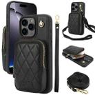 For iPhone 16 Pro AwQuer Crossbody Zipper Wallet Bag Litchi Leather Phone Case(Black) - 1