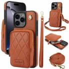 For iPhone 16 Pro AwQuer Crossbody Zipper Wallet Bag Litchi Leather Phone Case(Brown) - 1