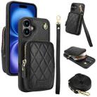 For iPhone 16 Plus AwQuer Crossbody Zipper Wallet Bag Litchi Leather Phone Case(Black) - 1