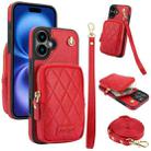 For iPhone 16 Plus AwQuer Crossbody Zipper Wallet Bag Litchi Leather Phone Case(Red) - 1