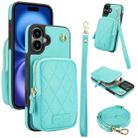 For iPhone 16 Plus AwQuer Crossbody Zipper Wallet Bag Litchi Leather Phone Case(Mint Green) - 1