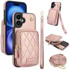 For iPhone 16 Plus AwQuer Crossbody Zipper Wallet Bag Litchi Leather Phone Case(Rose Gold) - 1