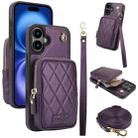 For iPhone 16 Plus AwQuer Crossbody Zipper Wallet Bag Litchi Leather Phone Case(Dark Purple) - 1