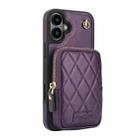 For iPhone 16 Plus AwQuer Crossbody Zipper Wallet Bag Litchi Leather Phone Case(Dark Purple) - 2