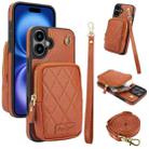 For iPhone 16 Plus AwQuer Crossbody Zipper Wallet Bag Litchi Leather Phone Case(Brown) - 1