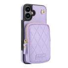 For iPhone 16 AwQuer Crossbody Zipper Wallet Bag Litchi Leather Phone Case(Light Purple) - 2
