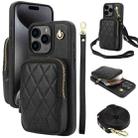 For iPhone 15 Pro Max AwQuer Crossbody Zipper Wallet Bag Litchi Leather Phone Case(Black) - 1