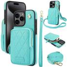 For iPhone 15 Pro Max AwQuer Crossbody Zipper Wallet Bag Litchi Leather Phone Case(Mint Green) - 1