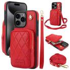 For iPhone 15 Pro AwQuer Crossbody Zipper Wallet Bag Litchi Leather Phone Case(Red) - 1